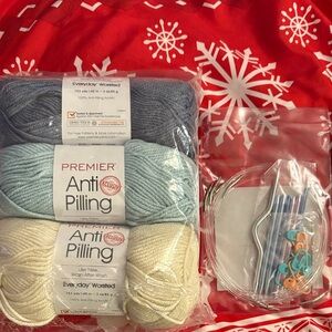 Premier Anti-Pilling Yarn Set - Blue, Light Blue, Cream
